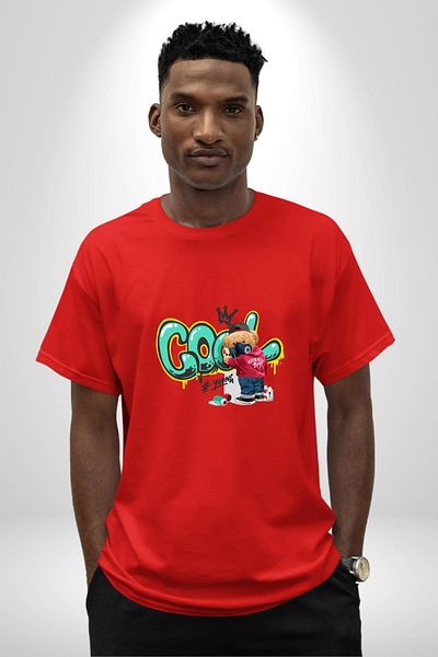 Angemiel Cool Graffiti Printed Youth and Street Fashion Red Oversize Women's Men's Front Printed T-Shirt