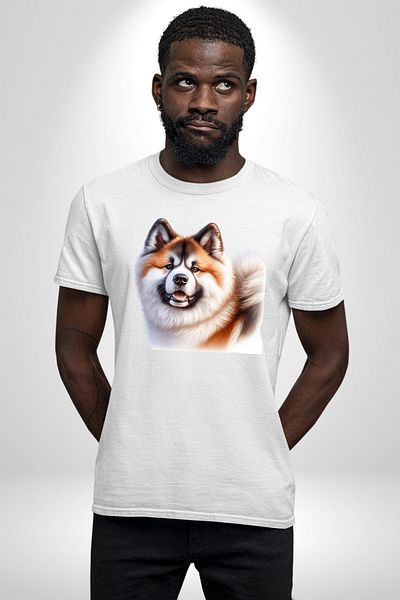 Angemiel تي شيرت Akita Inu Loyal Dog أبيض كبير الحجم للنساء والرجال مطبوع من الأمام