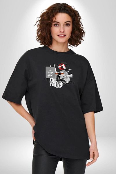 Angemiel Gun Ban Protest Graphic Design Black Oversize Women's Men's Front Printed T-Shirt