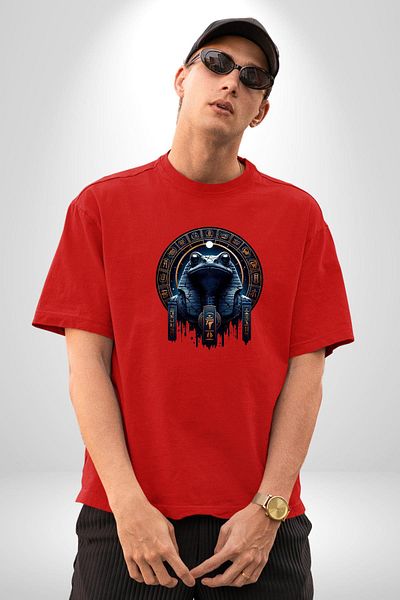 Angemiel Night and Chaos Themed Mystic Cake God Egyptian Red Oversize Women's Men's Pre-Printed T-Shirt