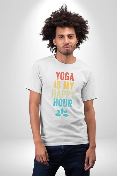 Angemiel تي شيرت Yoga Passion and Happiness Hour أبيض كبير الحجم للنساء والرجال مطبوع من الأمام