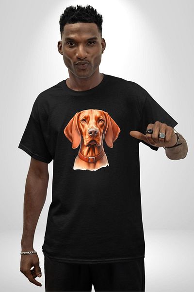 Angemiel Vizsla Energetic Hunting Dog Design Black Oversize Women's Men's Front Printed T-Shirt