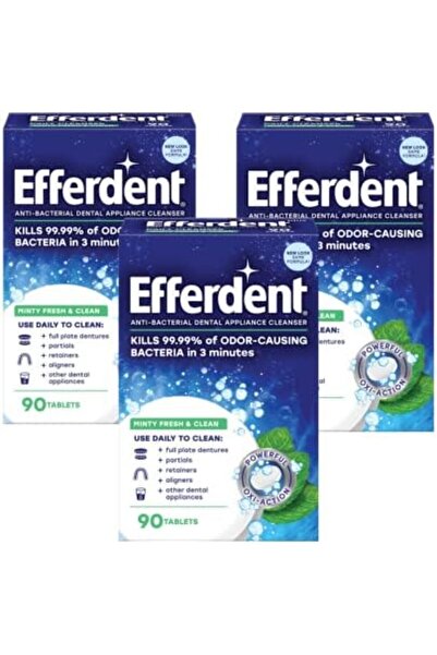 efferdent أقراص منظف الأسنان المضاد للبكتيريا بنكهة النعناع بلس، 90 قرصًا - ا...