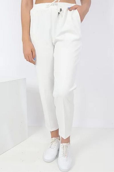 Bestenur Zülal Elastic Waist Pocket Trousers 651 - White