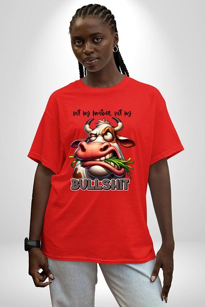 Angemiel Full of  Funny Cow Design Red Oversize Women's Men's Front Printed T-Shirt