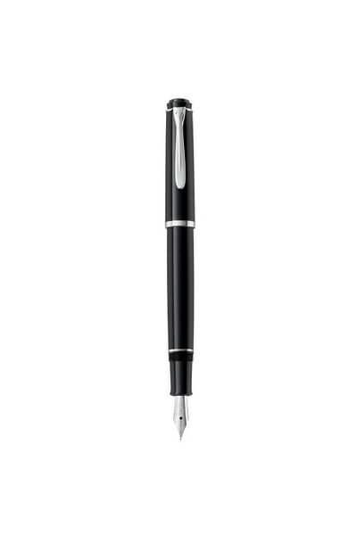 Pelikan Classic P205 M Fountain Pen, Material Resin, Stainless Steel Nib, Chrome Trim, Color Black