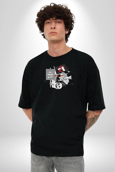 Angemiel Gun Ban Protest Graphic Design Black Oversize Women's Men's Front Printed T-Shirt