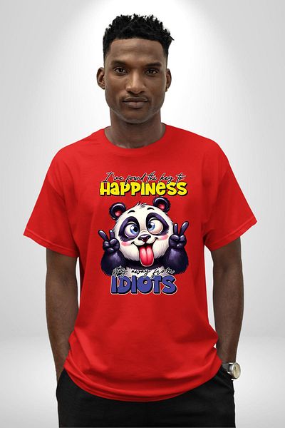 Angemiel I Found the Key to Happiness Panda Funny Design Red Oversize Women Men Front Printed T-Shirt