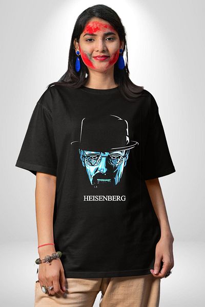 Angemiel Breaking Bad Heisenberg Character Black Oversize Women's Men's Front Printed T-Shirt