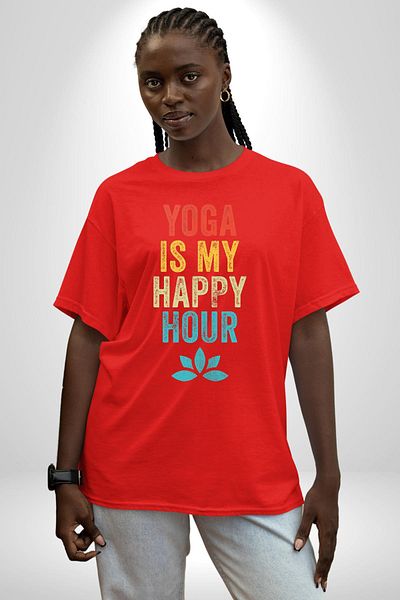 Angemiel Yoga Passion and Happiness Time Red Oversize Women's Men's Front Printed T-Shirt