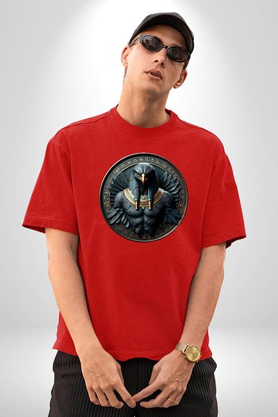 Angemiel Sopdu Şahin Başlı Koruyucu Tanrı Egypt Red Oversize Women Men Front Printed T-Shirt