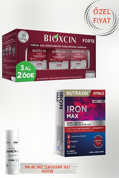 Nutraxin Iron Max 17 Mg 30 Tablets + Forte Shampoo Buy 3 Pay 2 300 ml + Gel Gift