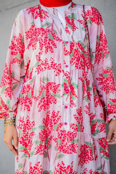 Tesettür Çarşım Cluster Pattern Modal Crepe Dress-Red