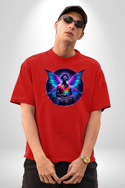 Angemiel Youth and Energy Winged Design Red Oversize Women's Men's Front Printed T-Shirt