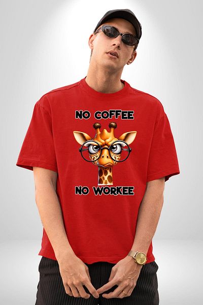 Angemiel No Coffee No Business Written "Fun Coffee Red Oversize Women's Men's Front Printed T-Shirt