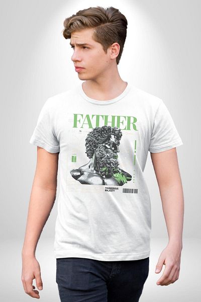 Angemiel تي شيرت مطبوع من الأمام بتصميم Mythical Leader Modern Dad باللون الأبيض للنساء والرجال