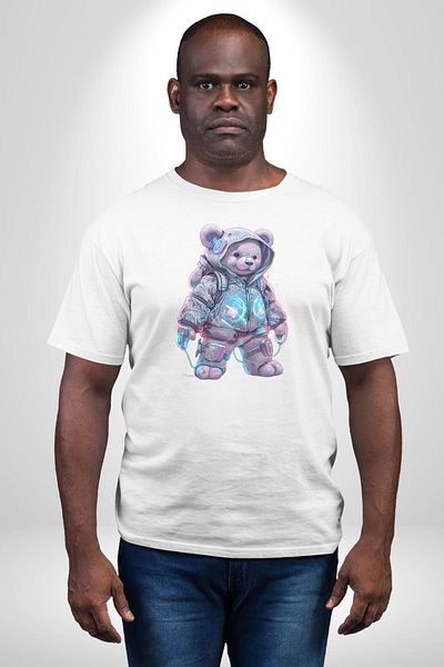 Angemiel Digital Dreamer Teddy Bear Futuristic White Oversize Women's Men's Front Printed T-Shirt