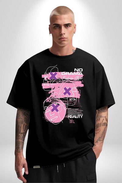 Angemiel Fashion Without Drama Black Oversize Women's Men's Front Printed T-Shirt