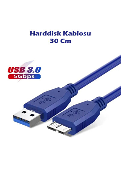 Vwin USB 3.0 Taşınabilir HDD Harddisk Hard Disk Kablosu / 30 Cm Mavi / Micro USB -B / Hızlı Veri Aktarımı