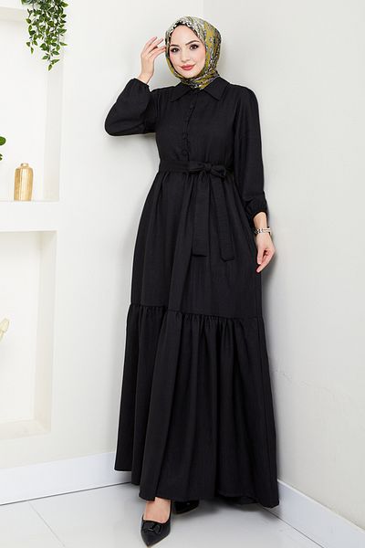ModaMerve Belted Dress Hbs3025 Black