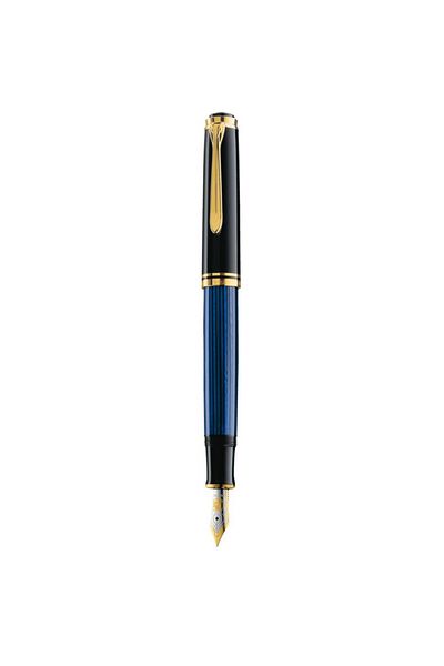 Pelikan Stilou Souveran M600 F, Metal, Peniță din aur de 14k, Accesorii placate cu aur, Culoare Negru-Albastru