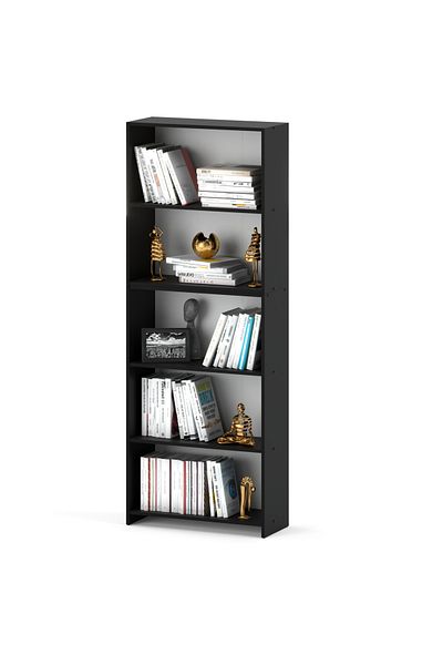 Meble Regał Na Książki Biurowy Czarny 70 CM 5 Półek Segregatory Zabawki Loft