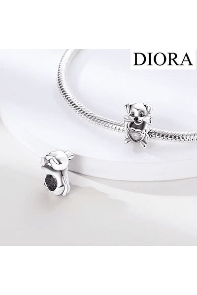 OEM Puppy Pendant with Heart, Silver