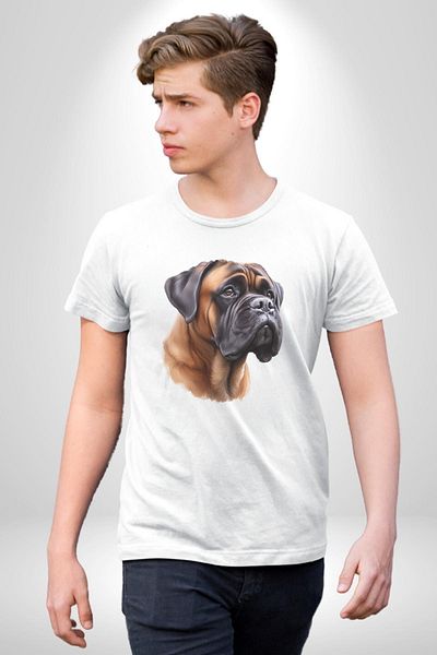 Angemiel Strong Bullmastiff Dog White Oversize Women's Men's Front Printed T-Shirt