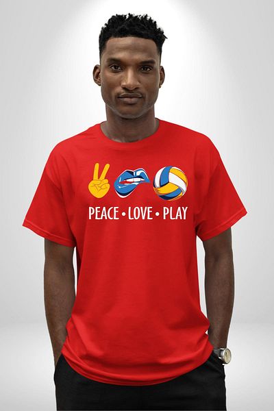 Angemiel Peace Love Play Volleyball Written Red Oversize Women's Men's Front Printed T-Shirt