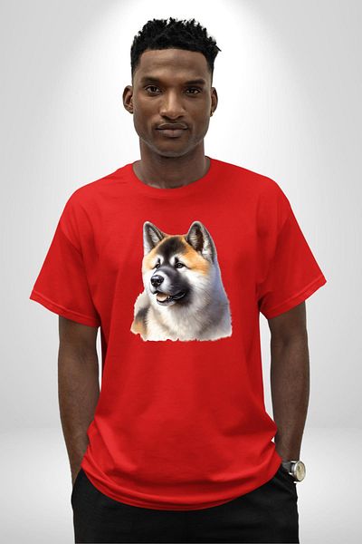Angemiel Akita Inu Love Dog Red Oversize Women's Men's Front Printed T-Shirt