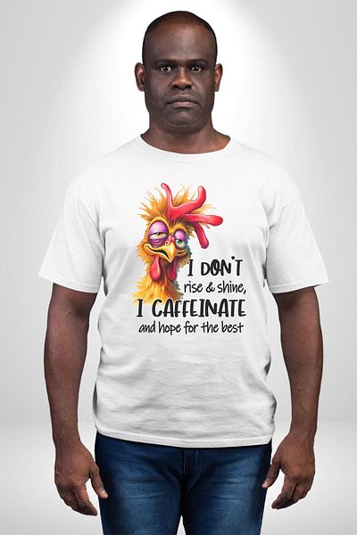 Angemiel تي شيرت مطبوع عليه I'm Not Coffee I'm Caffeine Funny Chicken White كبير الحجم للنساء والرجال