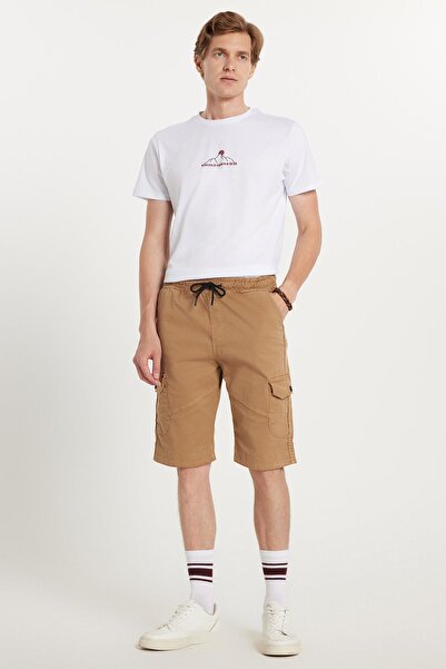 Tudors Ανδρικό σορτς Relax Fit Άνετο 100% βαμβακερό Cargo Pocket Camel Capri