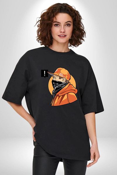 Angemiel Street Style Printed Graphic Design for Teenagers Black Oversize Women Men Front Printed T-Shirt