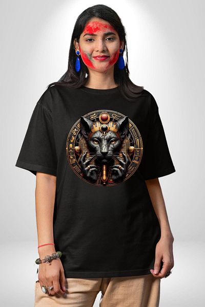 Angemiel Sekhmet Warrior and Goddess of Healing Egypt Black Oversize Women Men Front Printed T-Shirt