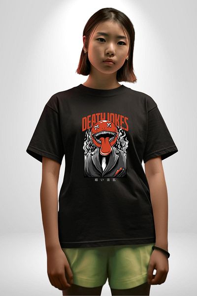 Angemiel Dark Humor Black Oversize Women's Men's Front Printed T-Shirt