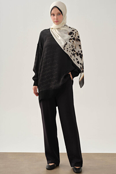 Tuğba Arka Bel Lastikli Bol Paça Pantolon - Siyah