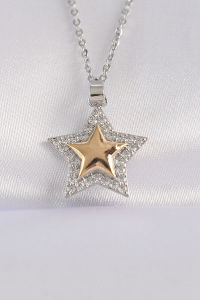 Skygo 316L Steel Chain Silver Color Zircon Stone Design Gold Color Star Necklace - Tj-Bko8662