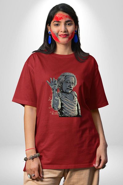 Angemiel Einstein a Revolution in the Universe with Science and Formulas Red Oversize Women's Men's Front Printed T-Shirt