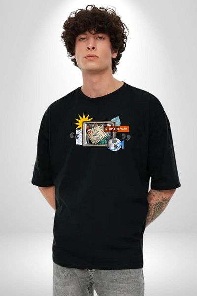 Angemiel Peace No War Black Oversize Women's Men's Front Printed T-Shirt