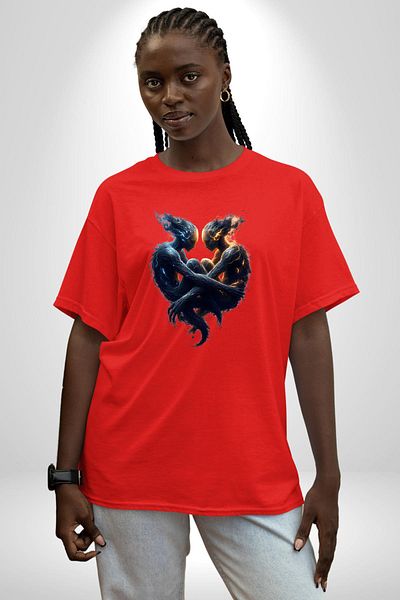 Angemiel Twins Buçu Special Design Red Oversize Women's Men's Front Printed T-Shirt