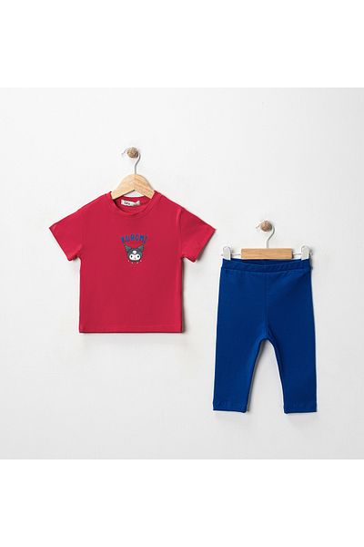 MK Mukko Kids Girls' Kuromi Printed Basic Seasonal/Summer Leggings T-Shirt Bottom Top Set