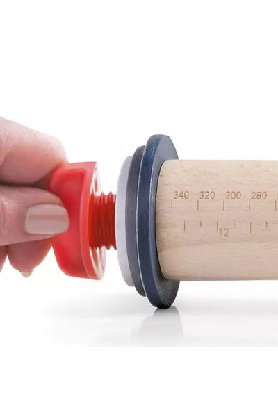 Lacor Wooden rolling pin 3 with rings for determining dough thickness, Profi Bakery Line, 38 cm