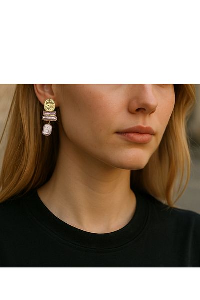 DİLANCA TAKI Pink Earrings with Pearls Dangle Design