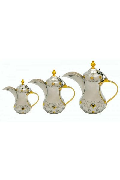 BASURRAH Set of Arabic Coffee Pots in Silver Color - 3 Pieces