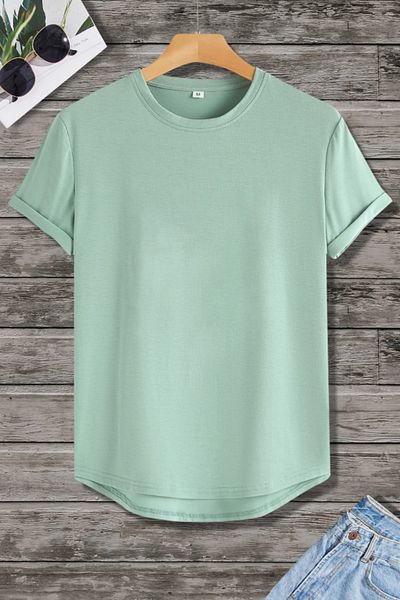 Tarz Cool Ανδρικό Water Green Crew Neck Οβάλ Φούστα Casual 100% βαμβακερό Basic T-Shirt