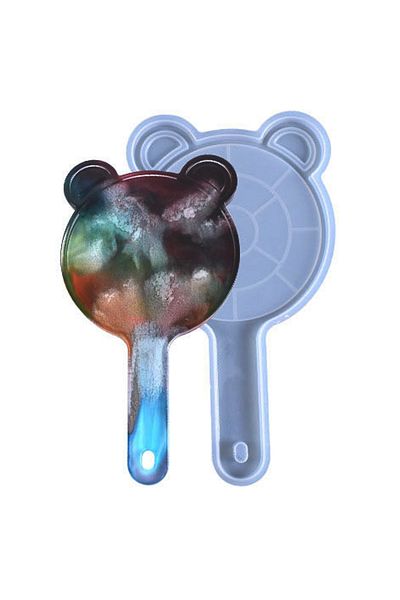 Getshopmini Epoxy Mirror Mold with Handle Hand Mirror Mold Silicone Teddy Bear Model No Mirror 23.5X12.6Cm