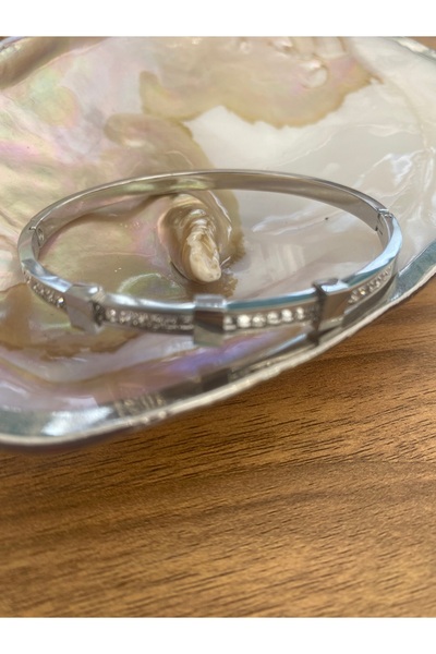 Ezgdesign Zircon Stone Steel Thin Handcuff Bracelet