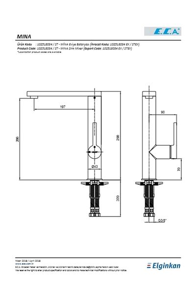 Eca Mina Kitchen Sink Faucet Stainless Steel Look