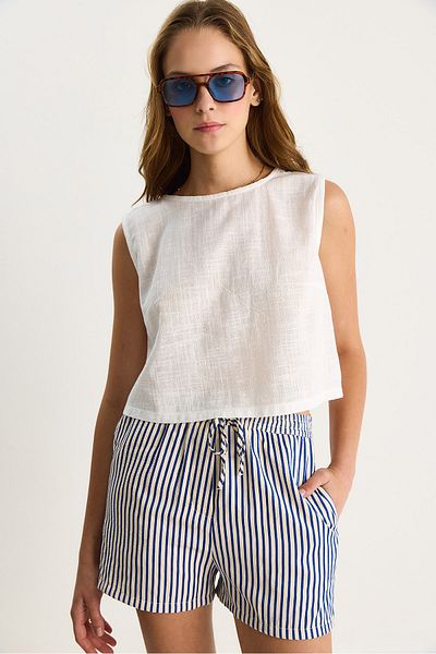Bianco Lucci Women's Sleeveless Linen Blouse 3419-1 60282023
