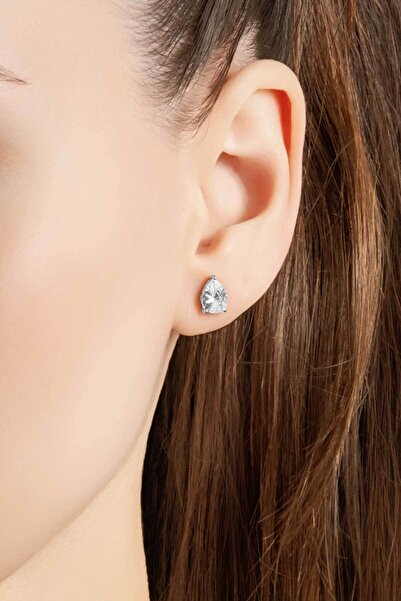 So CHIC... Damla Kesim 7 Mm 18 Ayar Sarı Altın Kaplama Tektaş Gümüş Küpe